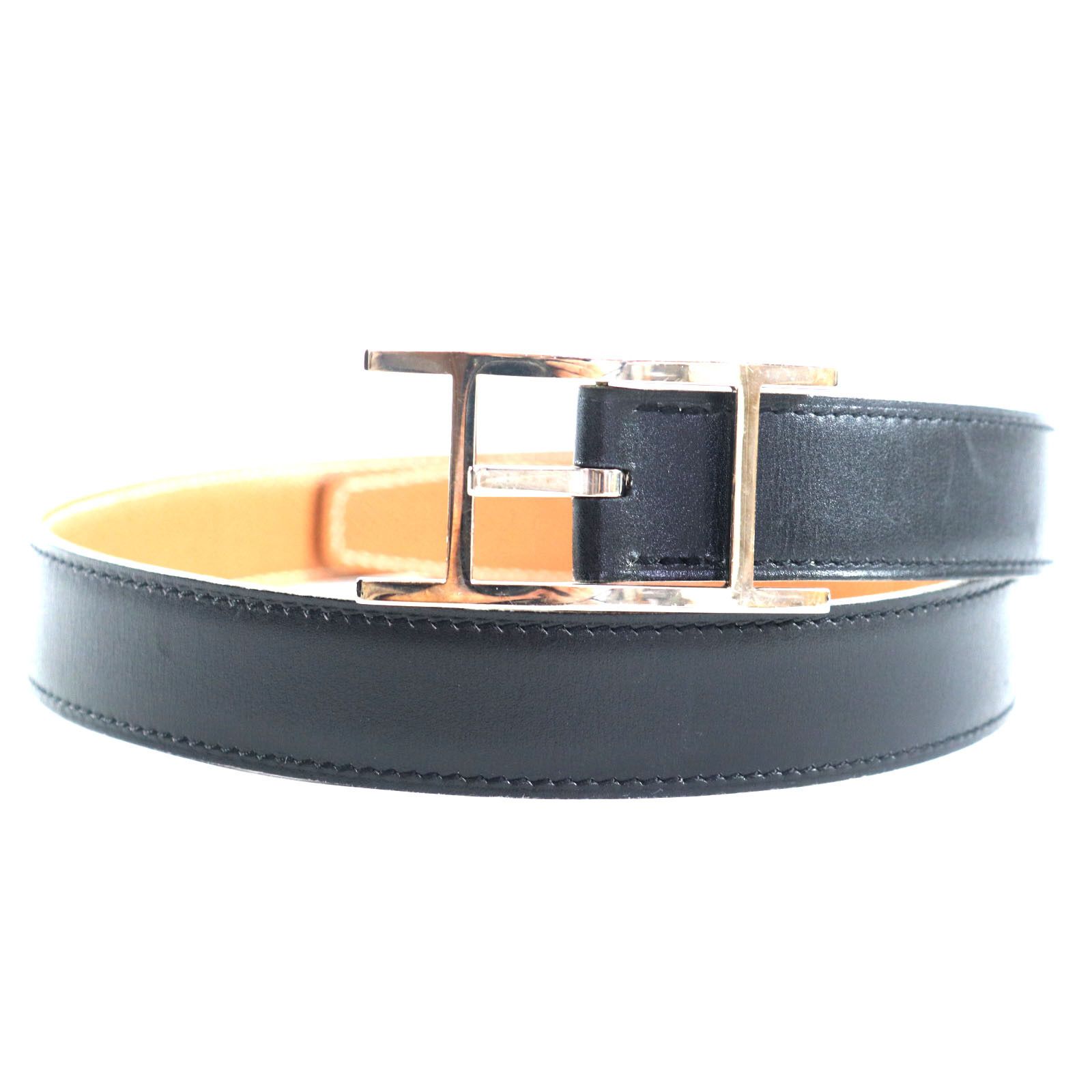 Hermes HERMES Leather Belt H Buckle Size 90 Black Silver D 