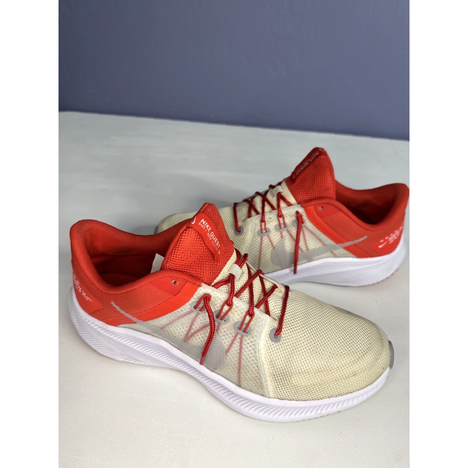 Nike Nike Quest 4 DA1105-100 Low Top Running Sneakers Shoes Mens US Size 10 White Red Size US M / EU 48-50 / 2 - 2 Thumbnail
