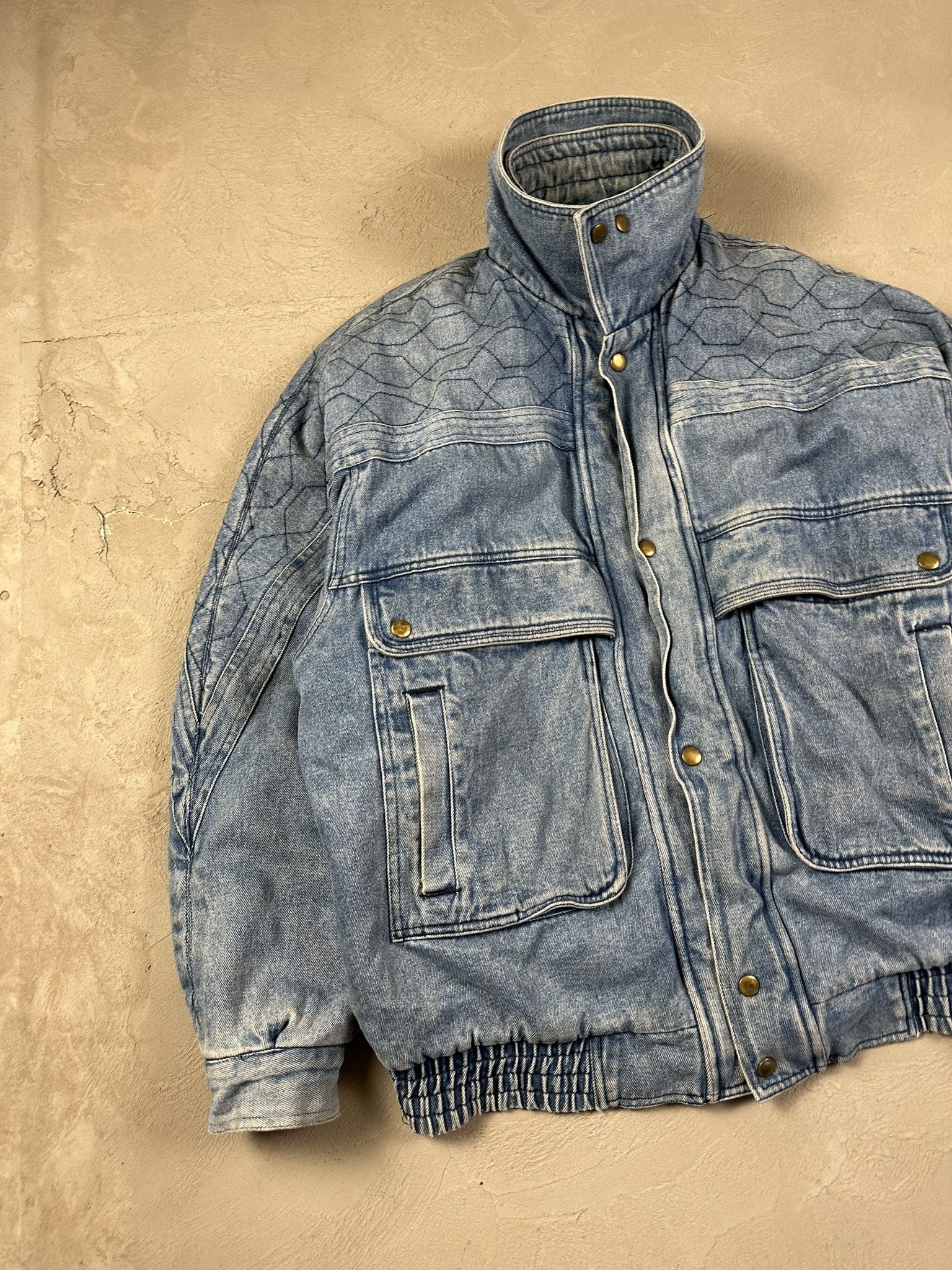 Vintage 80s Avant Garde Denim Sherpa Military Bomber Boxy Jacket Size US L / EU 52-54 / 3 - 2 Thumbnail