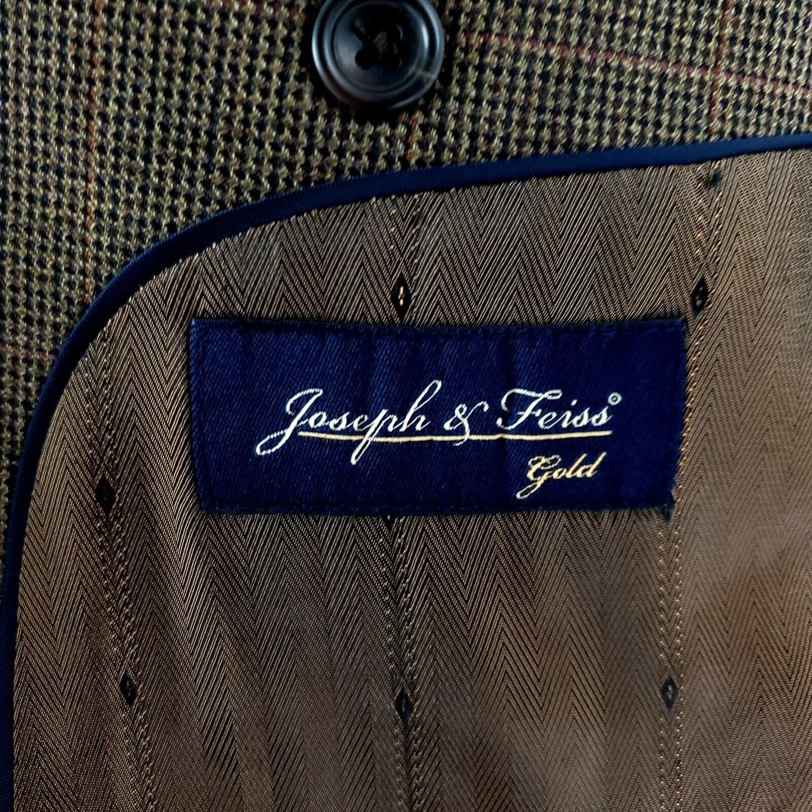 Joseph & Feiss Joseph & Feiss Gold Wool 2 Button Sport Coat 44R Brown Check Size 44R - 7 Thumbnail