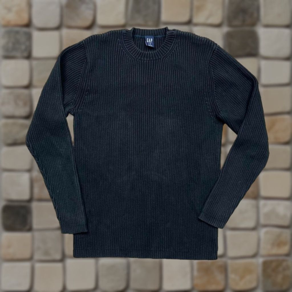 Gap VINTAGE Gap Ribbed Knit Sweater Mens Large Crewneck Black Cotton Crewneck Pullover Knit Style Tight-Knit 8/10 Size US L / EU 52-54 / 3 - 1 Thumbnail