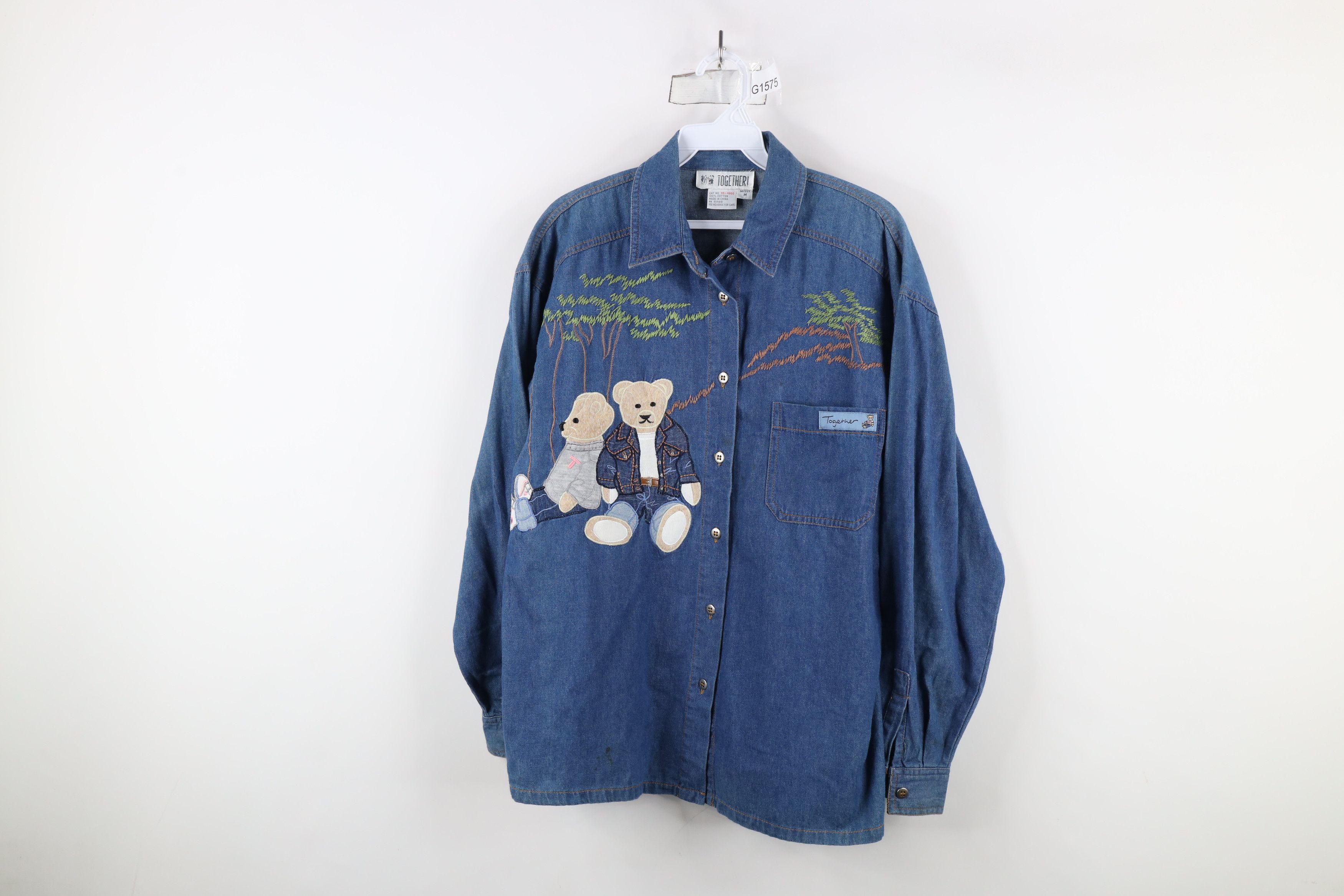 Vintage Vintage 90s Streetwear Teddy Bear Denim Jean Button Shirt Size M / US 6-8 / IT 42-44 - 1 Thumbnail