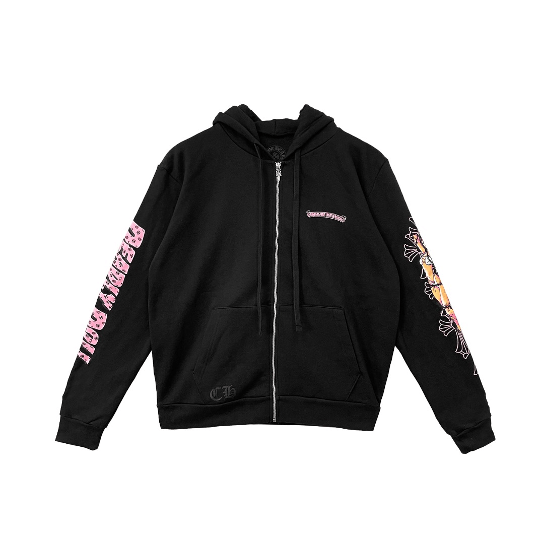 Chrome Hearts Deadly Doll Pink Cross Scroll Zip Up Hoodie