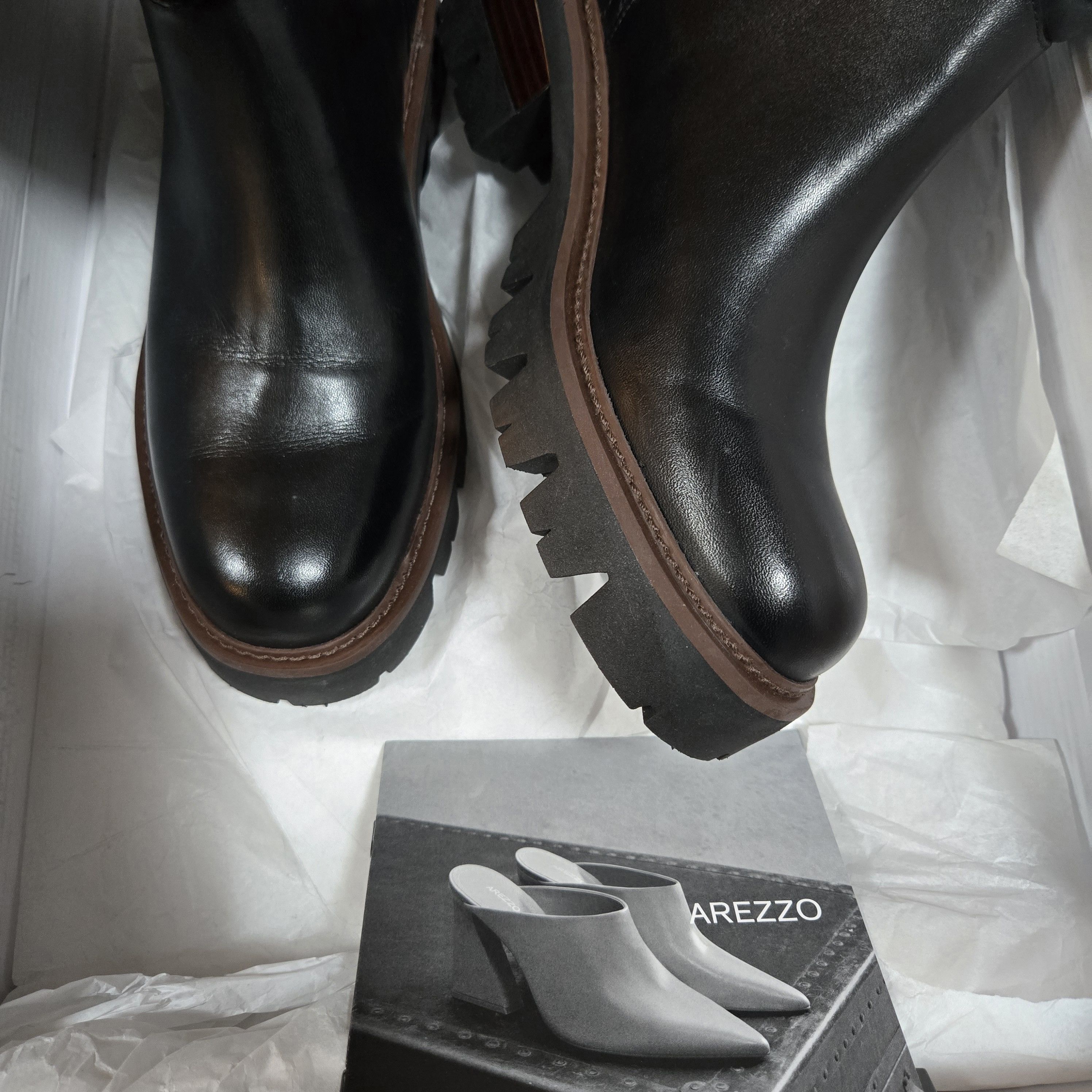 Other Arezzo Bota Leather Pull On Block Heel~Knee-High Boots~ Size US 8.5 / IT 38.5 - 4 Thumbnail