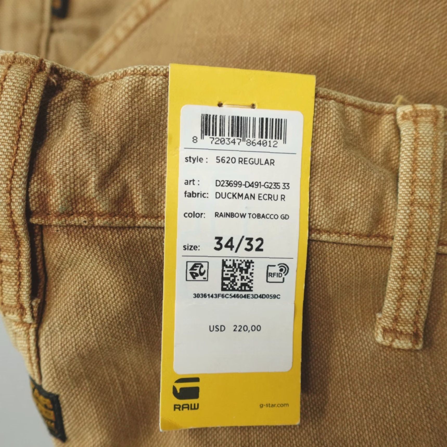 G-Star G-Star Raw Denim 5620 Regular Jeans 34x32 Mens Brown Cotton 3D Rainbow Tobacco Duckman Ecru Straight Size US 34 / EU 50 - 6 Thumbnail
