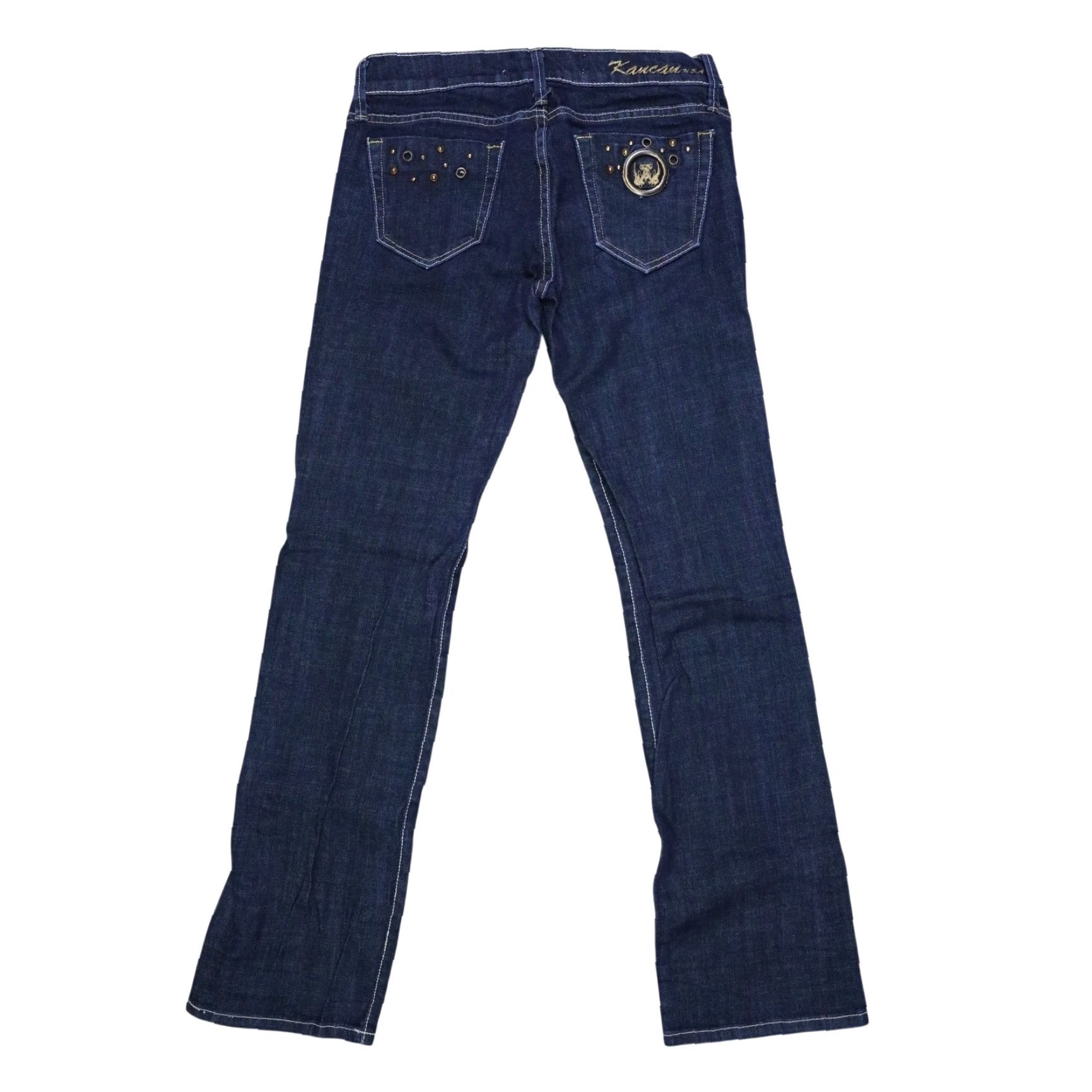 Vintage KANCAN Jeans Low Rise Embellished Straight Jeans Blue 28 Womens Studded 5-Pocket Design Size 28" / US 6 / IT 42 - 3 Thumbnail