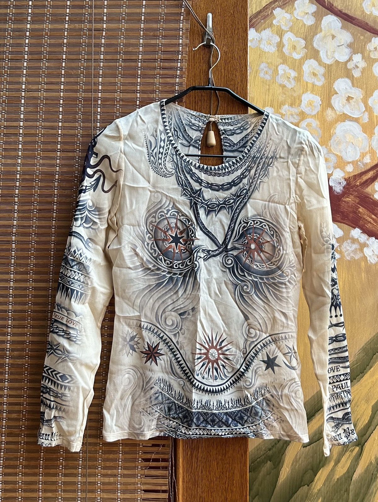 Jean Paul Gaultier Vintage Jean Paul Gaultier Tattoo Dragon Print L/S Silk Top Size S / US 4 / IT 40 - 1 Thumbnail