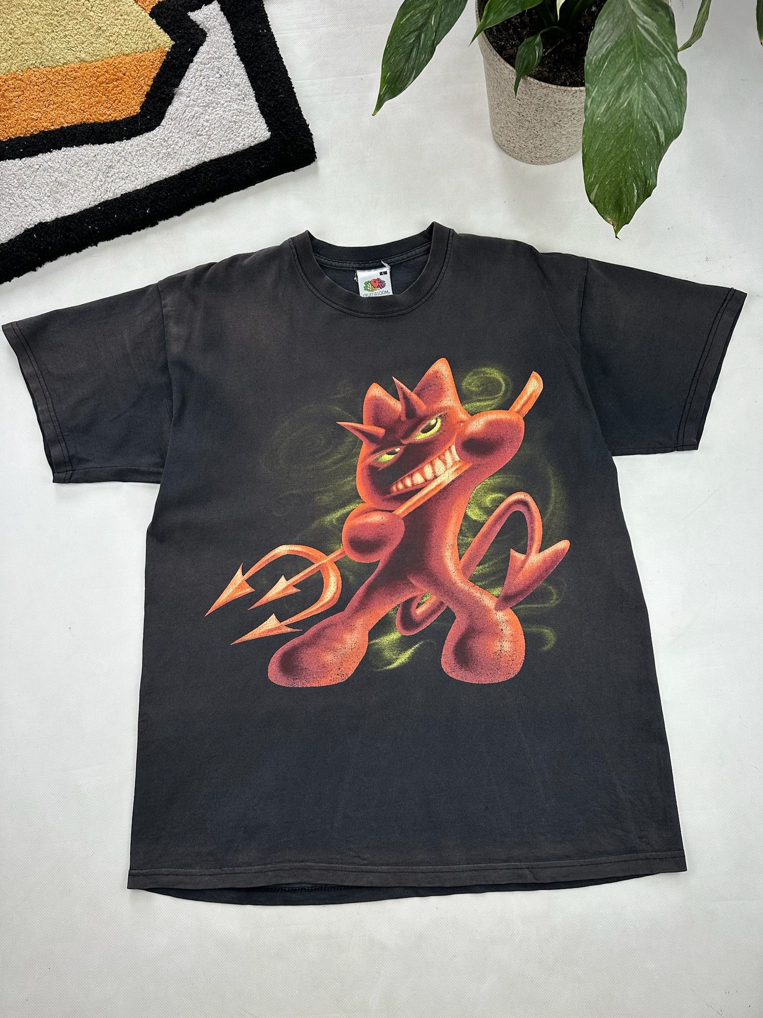 Pre-owned Grailed Vintage 2000s Devil Cartoon T Shirt Acid Rave Faded Tee In Black