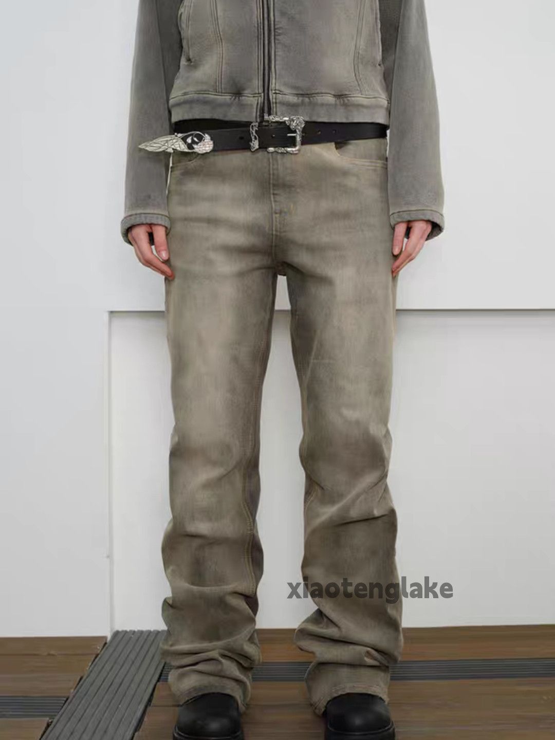 Jean × Vintage Unisex washed faded stain punk grunge flared jeans Size US 34 / EU 50 - 6 Thumbnail