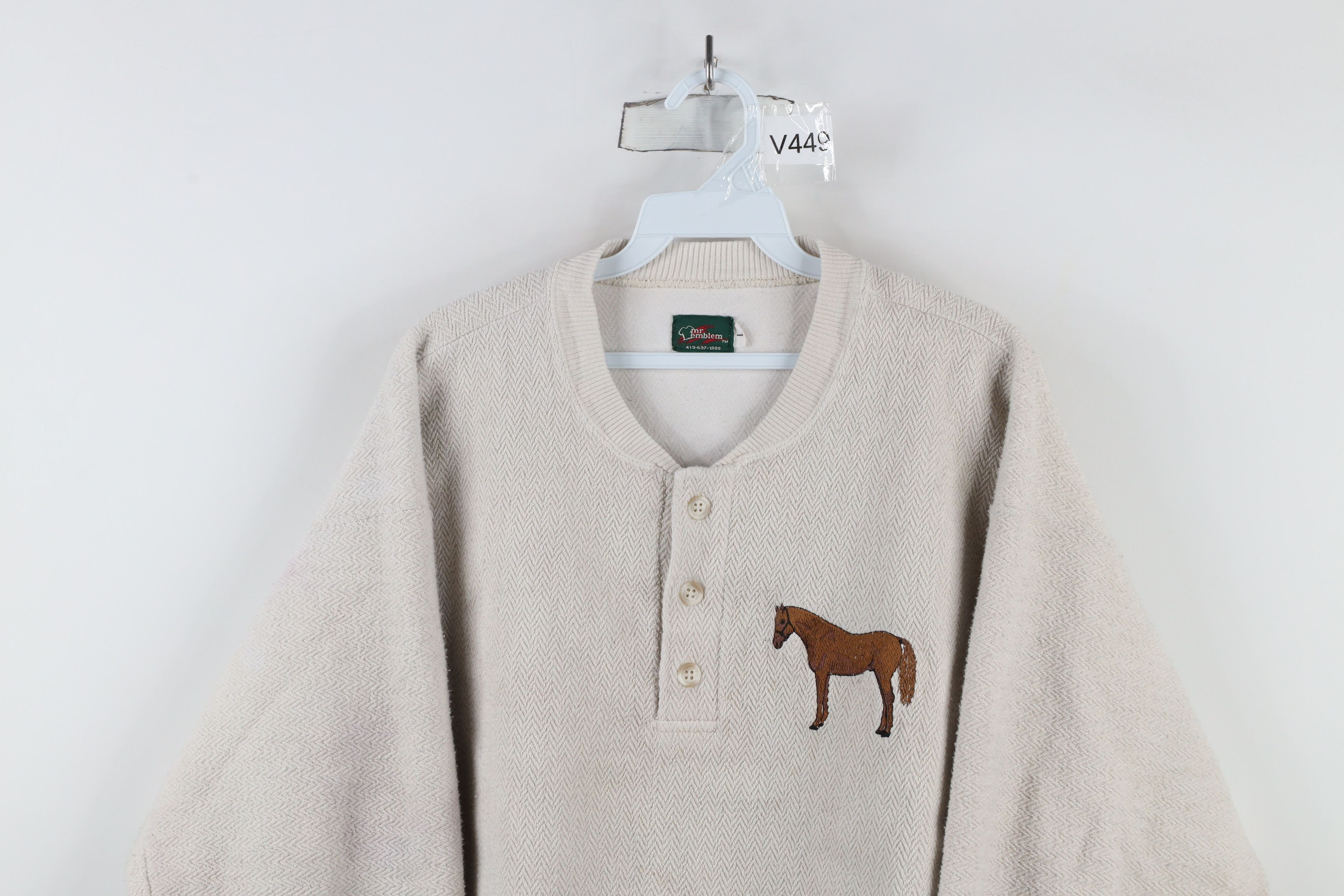 Vintage Vintage 90s Streetwear Horse Equestrian Henley Sweater USA Size US L / EU 52-54 / 3 - 2 Thumbnail