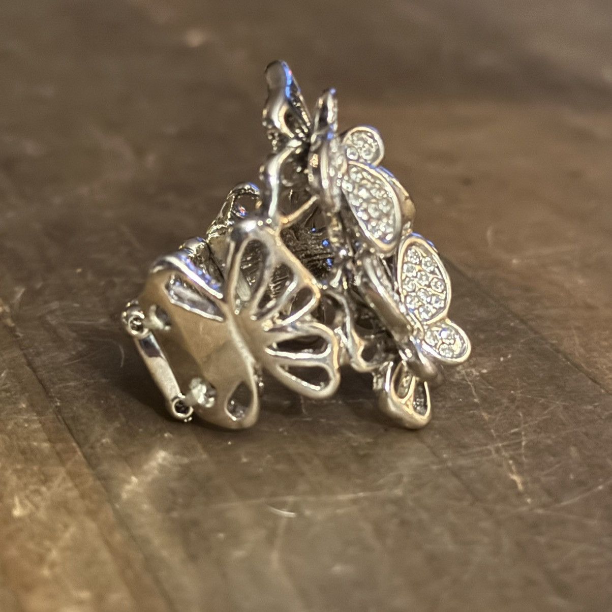 Other Silver tone butterfly trio rhinestone stretch ring Size ONE SIZE - 6 Thumbnail