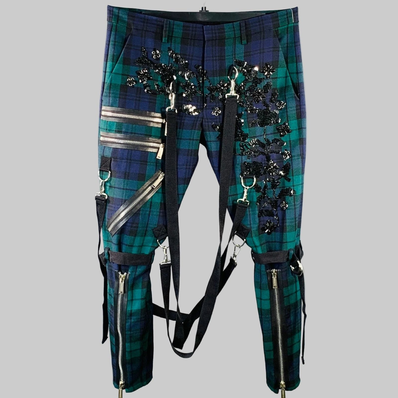 Dsquared2 Green Navy Black Blackwatch Plaid Wool Bondage Casual Pants Size US 38 / EU 54 - 1 Thumbnail