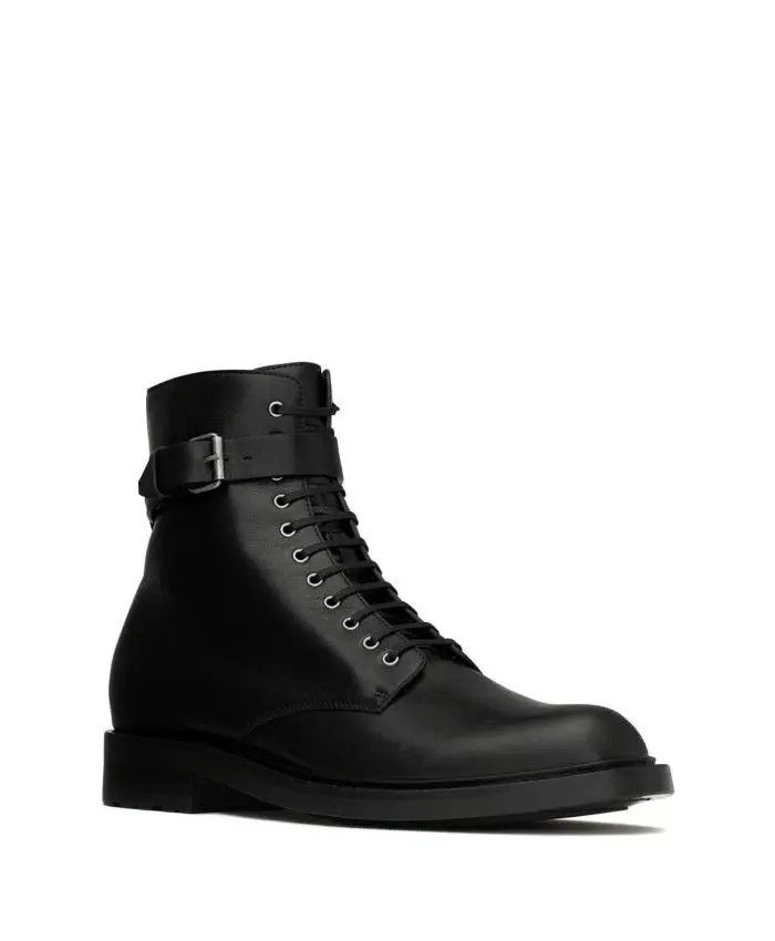 Saint Laurent Paris o1s1wg110824 Army Boots in Smooth Leather in Black Size US 12 / EU 45 - 2 Thumbnail