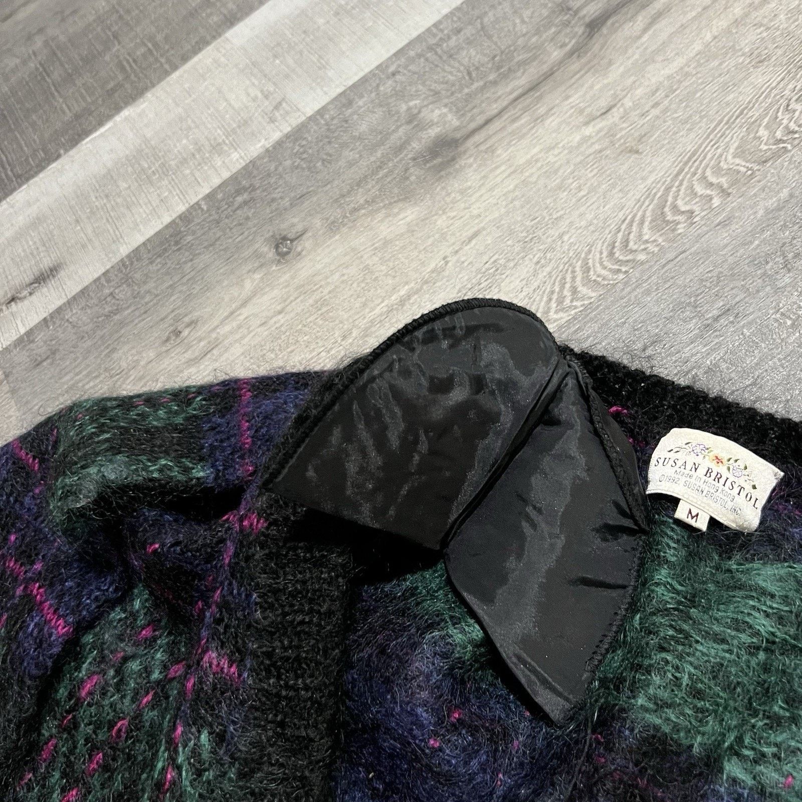 Vintage VTG Susan Bristol Mohair Cardigan Sweater Plaid 90s Knit M Size M / US 6-8 / IT 42-44 - 4 Thumbnail