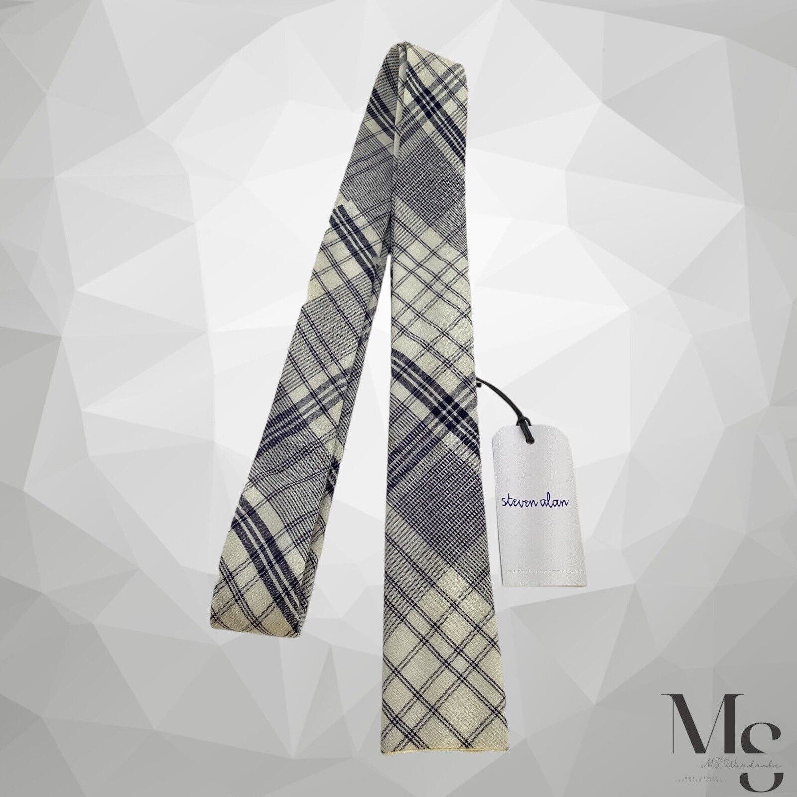 Steven Alan $88 STEVEN ALAN XL Blue Large Chek Silk Square End Tie Made Size ONE SIZE - 5 Thumbnail
