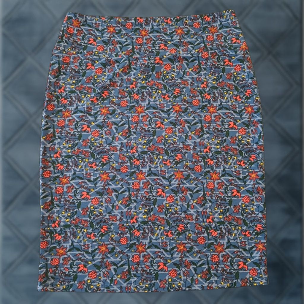 Vintage LuLaRoe Skirt XL Blue Floral Knee Length Pull On Pencil Women Size 40" / US 18 - 1 Thumbnail