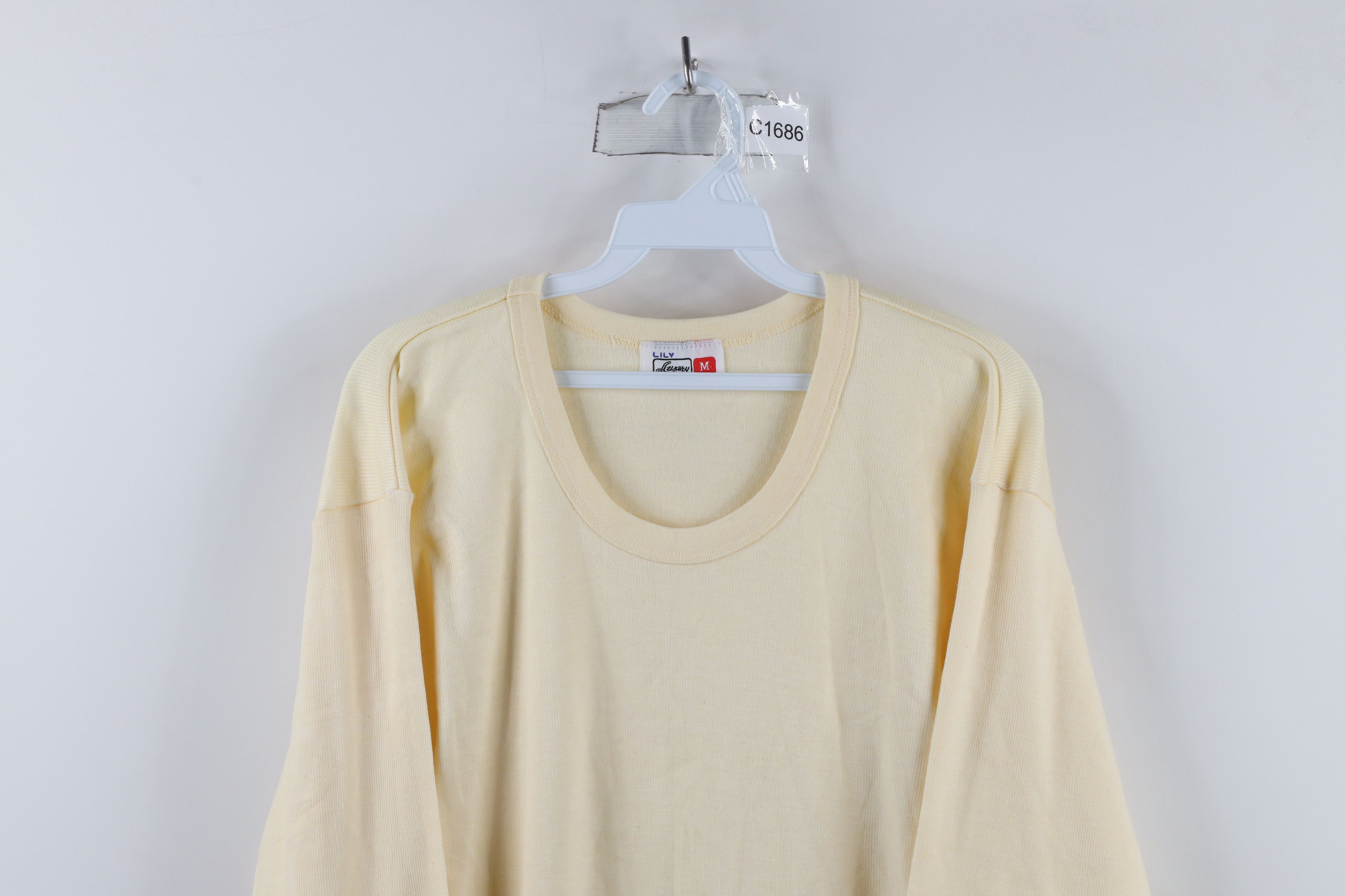 Vintage Vintage 90s Streetwear Ribbed Knit Long Sleeve T-Shirt Cream Size US M / EU 48-50 / 2 - 2 Thumbnail
