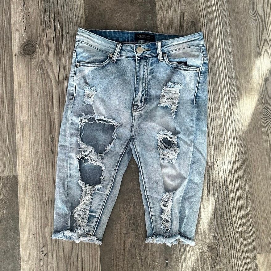 Other american bazi ripped jean biker shorts / capri Size 26" / US 2 / IT 38 - 1 Thumbnail
