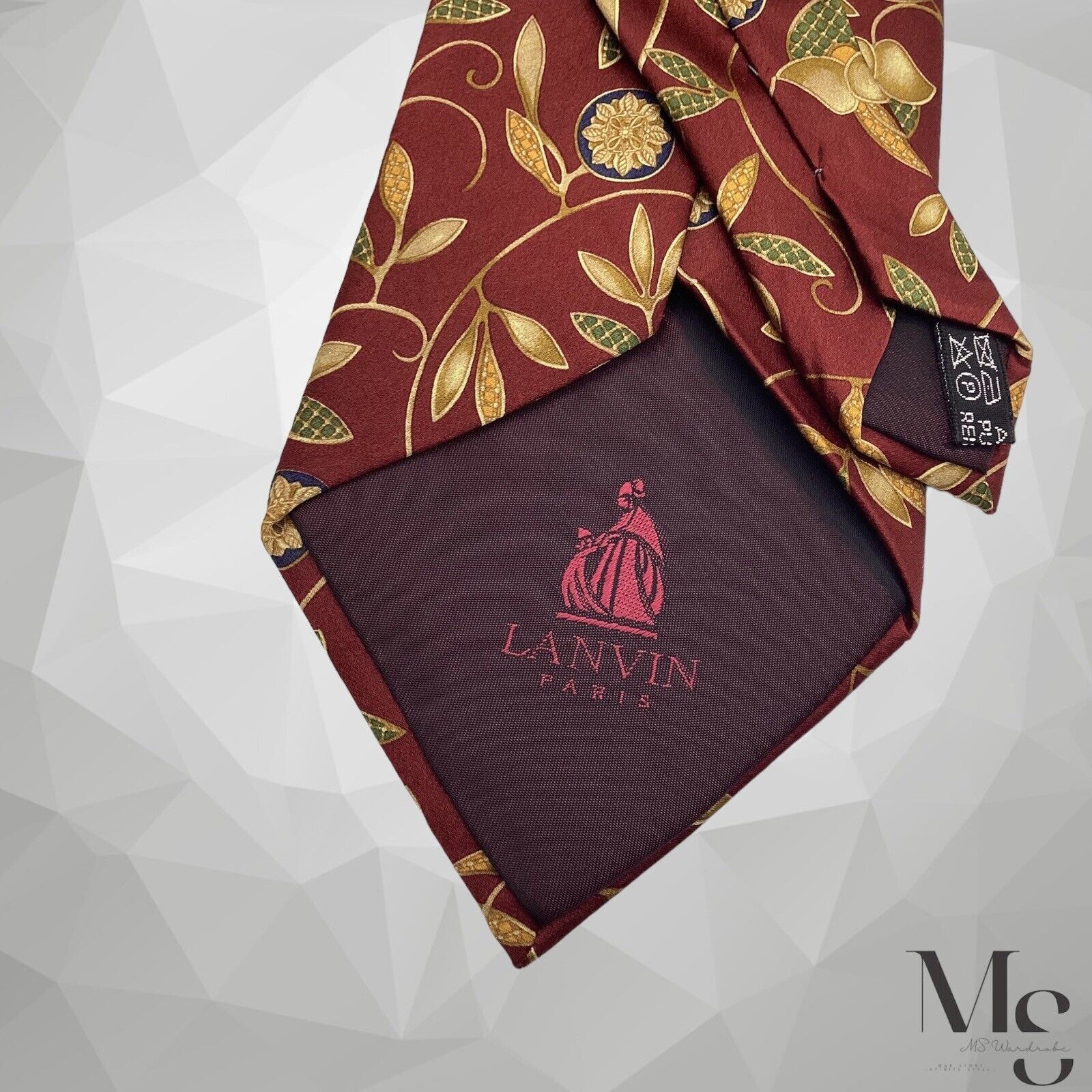 Lanvin LANVIN PARIS Bordeaux Leaf Print Luxury Silk Tie France W: 3 Size ONE SIZE - 6 Thumbnail