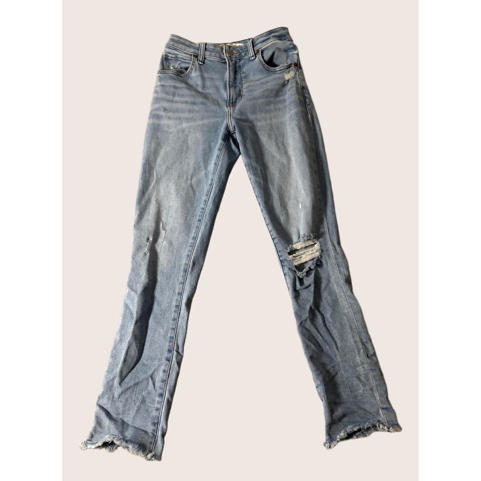 Abercrombie & Fitch Abercrombie & Fitch Skinny Jeans Womens 25 High Rise Distressed 5-Pocket Denim Frayed Ankles 25x25.5 Blue Size 42" / US 20 - 1 Thumbnail
