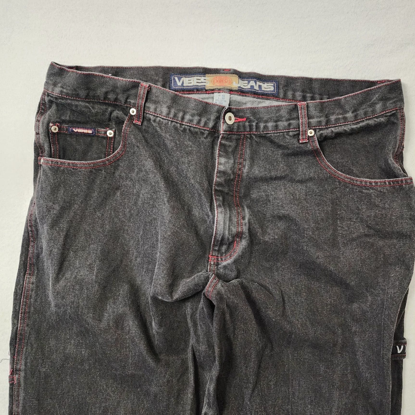 VIBE VINTAGE Vibes Jeans Mens 42x32 Black Red Carpenter Grunge Skater Utility Wide-Leg Size US 42 / EU 58 - 4 Thumbnail