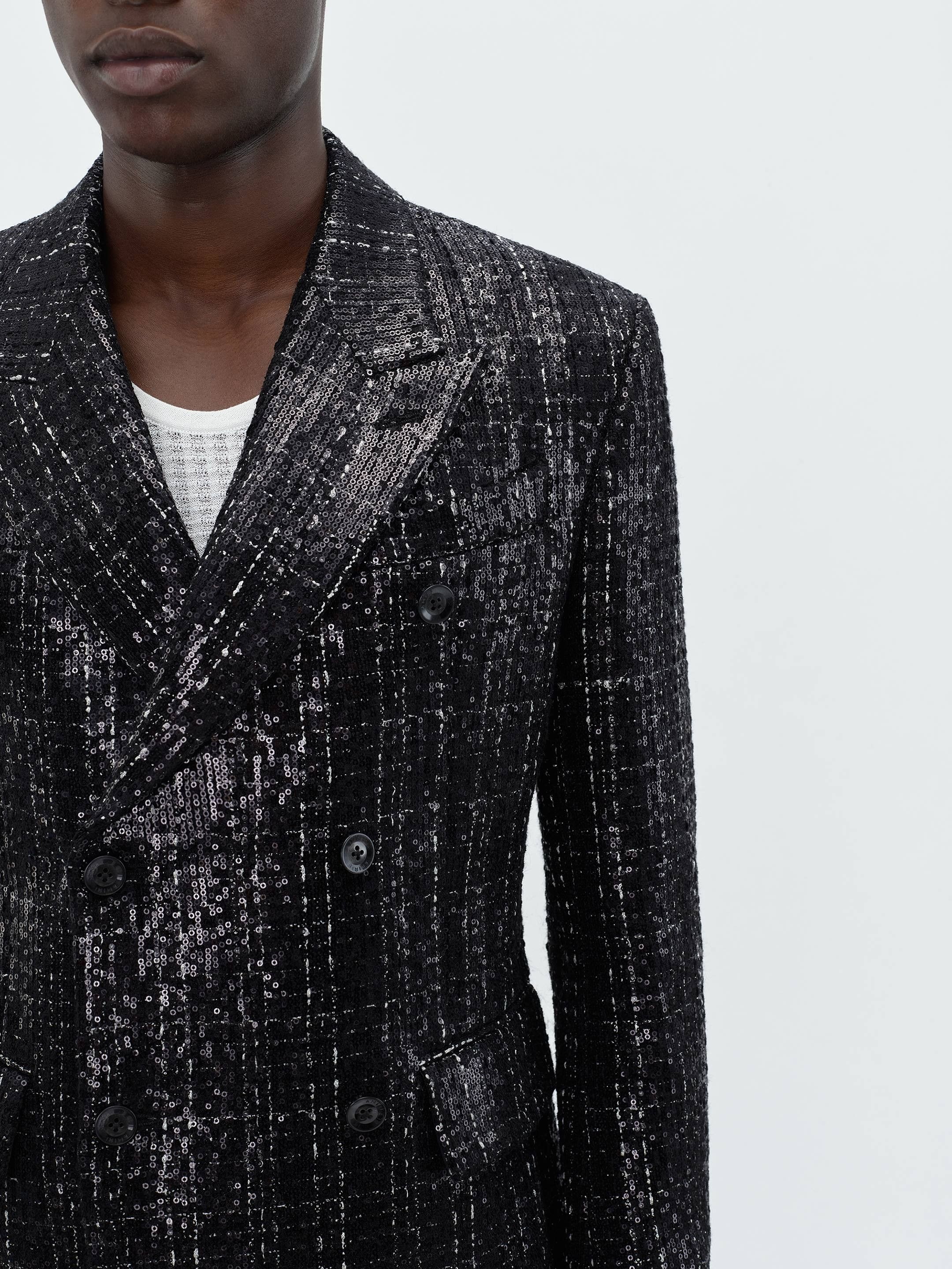 Amiri o1s1wg110525 Sequin Boucle Double-Breasted Blazer in Black Size US XL / EU 56 / 4 - 5 Thumbnail