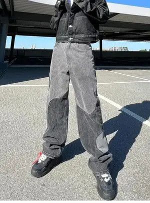 Designer × Japanese Brand Gray Spliced Loose Jeans Patchwork Size US 30 / EU 46 - 3 Thumbnail