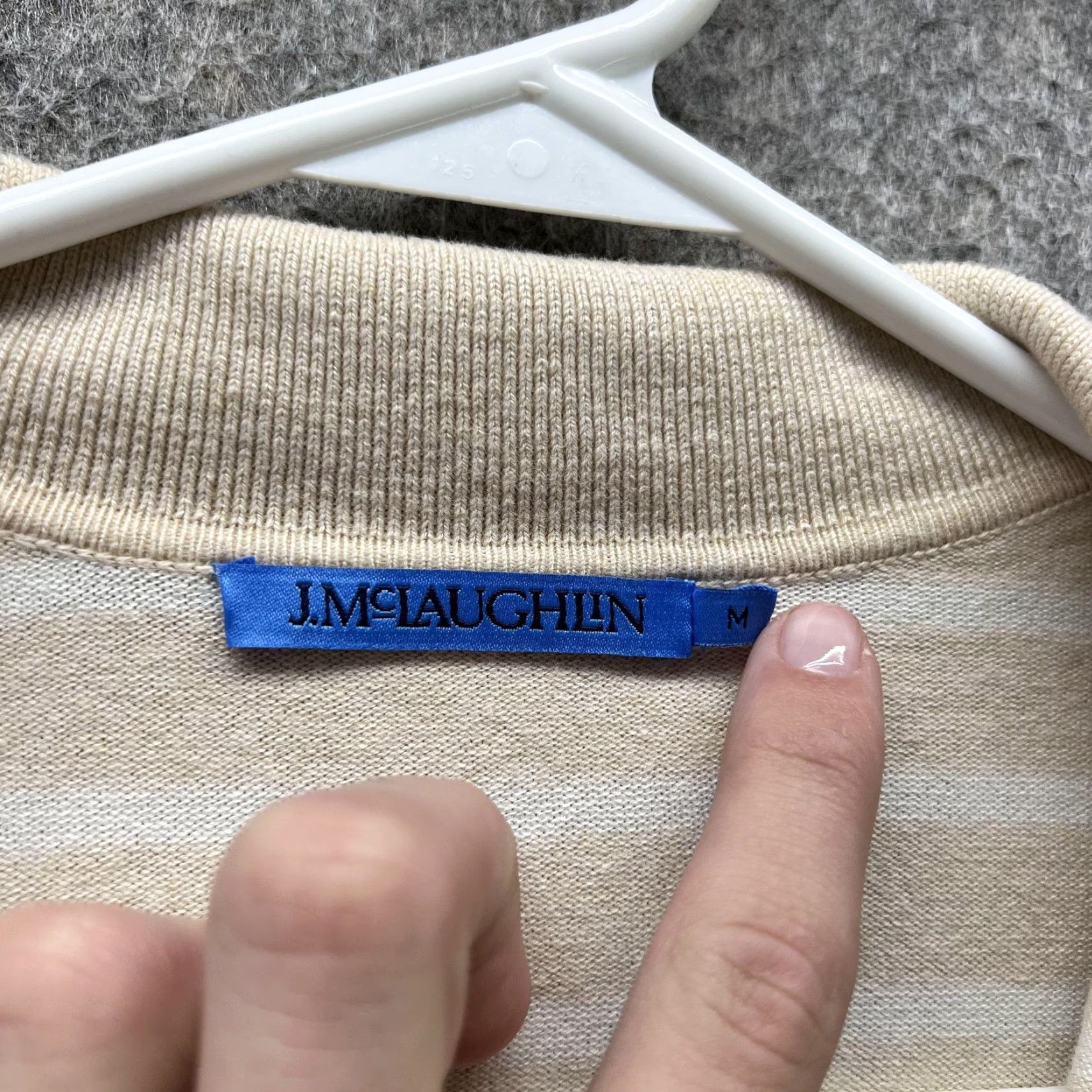 J.McLaughlin J. McLaughlin Polo Shirt Womens Medium Beige Stripe 3/4 Sleeve Collared Top Size M / US 6-8 / IT 42-44 - 4 Thumbnail