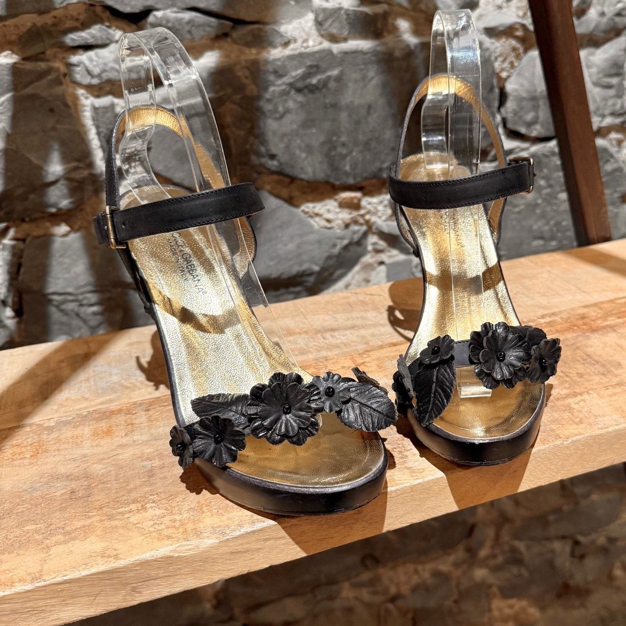 Dolce & Gabbana Dolce & Gabbana Vintage Wood Brown Leather Flower Sandals Size US 9 / IT 39 - 4 Thumbnail