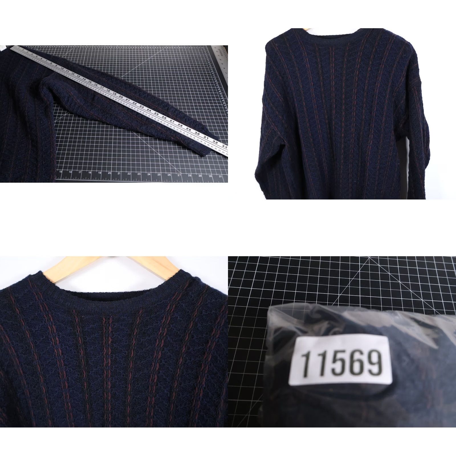 Perry Ellis VINTAGE Perry Ellis Wool Sweater Striped Dark Blue Red Textured Pattern Size US M / EU 48-50 / 2 - 8 Thumbnail