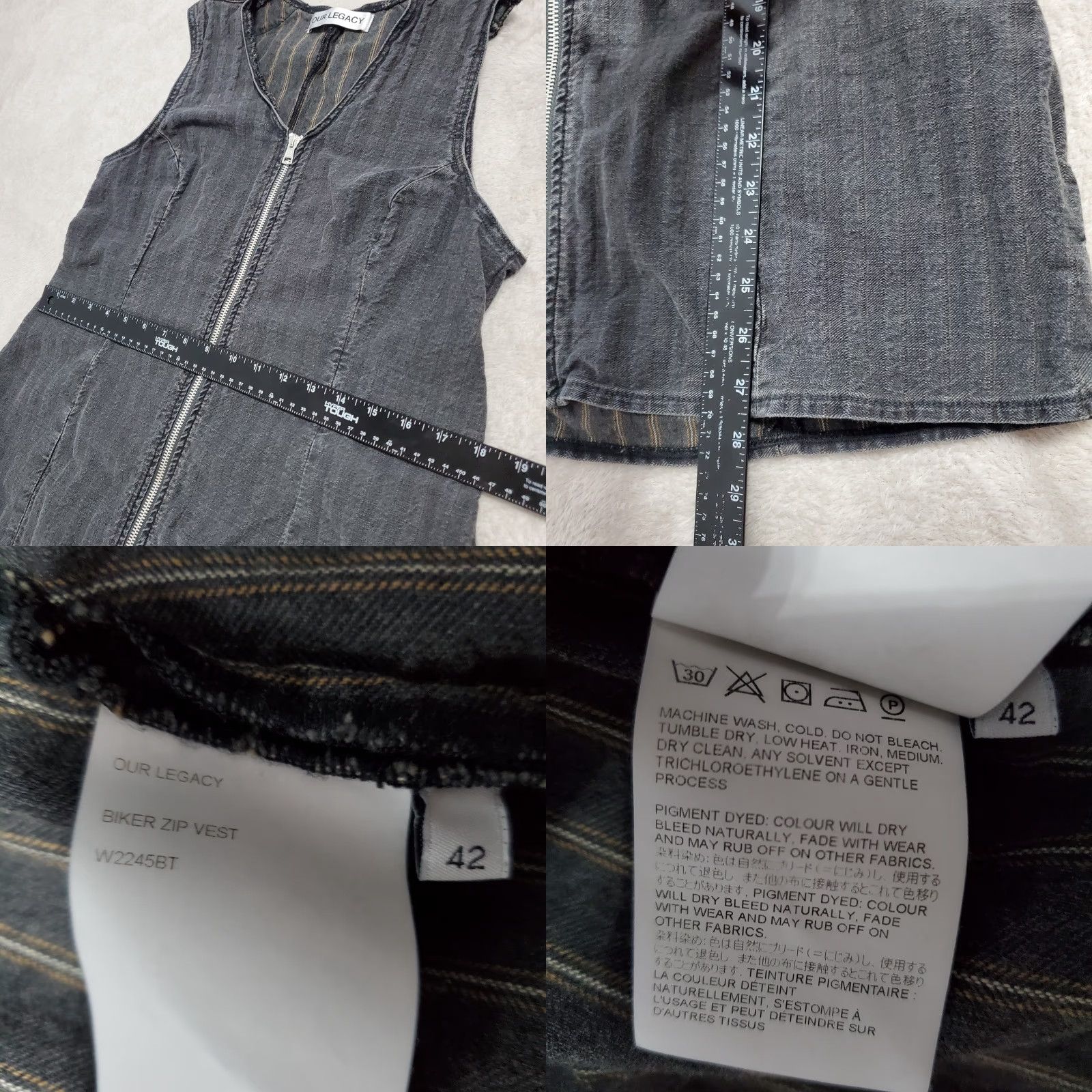 Our Legacy VINTAGE OUR LEGACY Biker Zip Vest Women 42 M Washed Gray Torino Stripe Denim Top Shirt Size M / US 6-8 / IT 42-44 - 8 Thumbnail