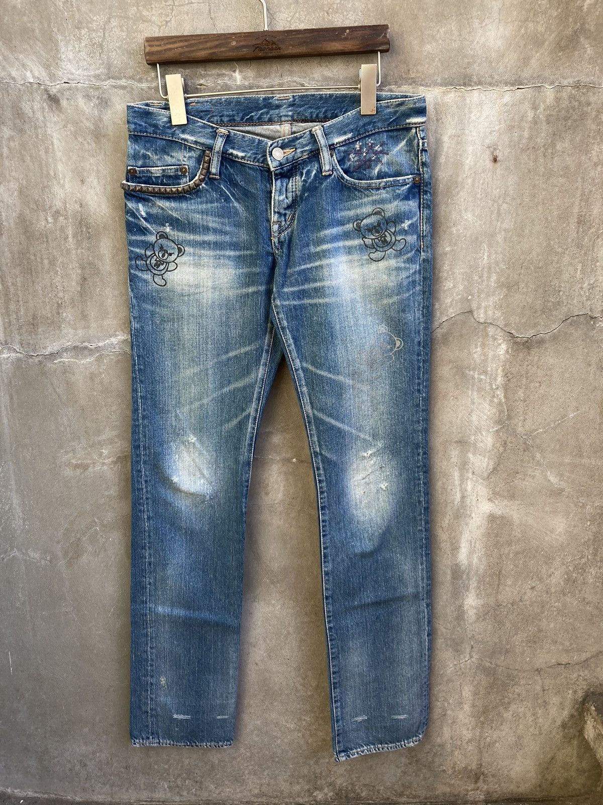 image of Hysteric Glamour Fuck Bear Studded Denim Jeans, Men's (Size 30)