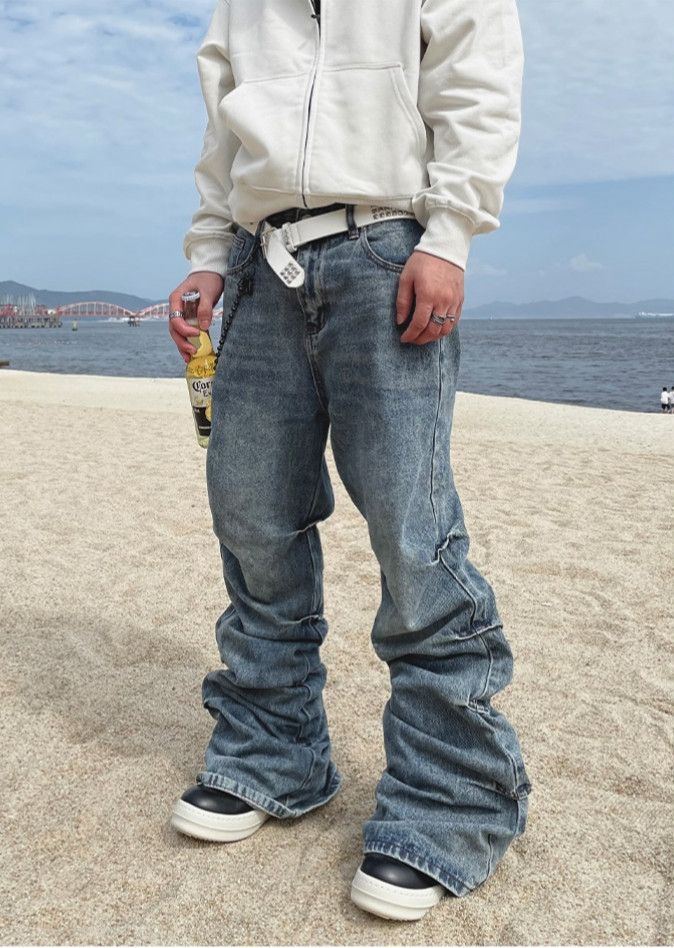 Japanese Brand × Vintage Vintage Blue Flare stacked Jeans Size US 30 / EU 46 - 1 Thumbnail