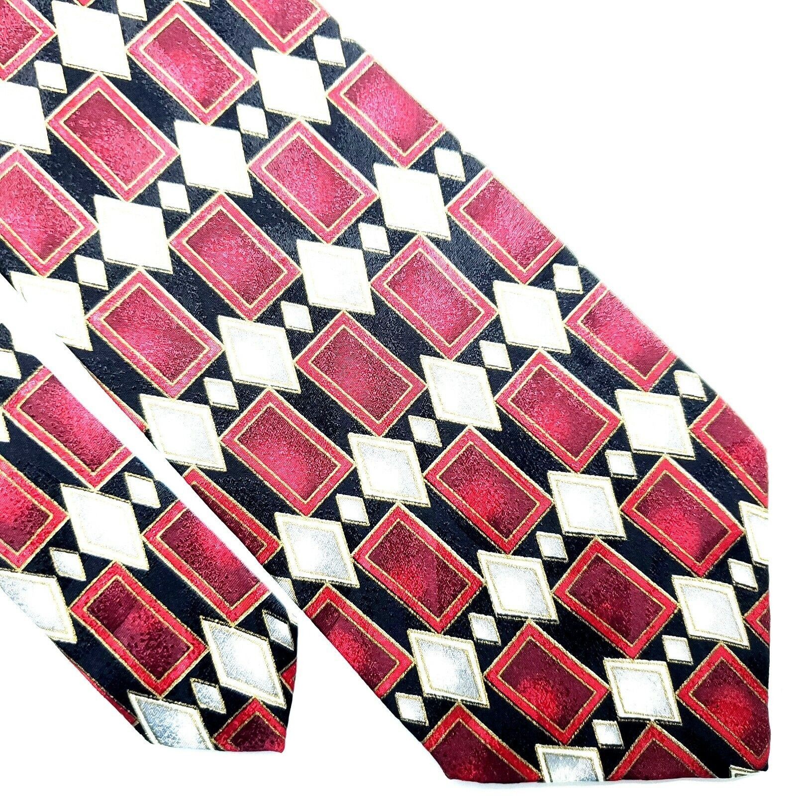 Savile Row Savile Row Red Silk Tie Geometric Abstract Classic Size ONE SIZE - 1 Thumbnail