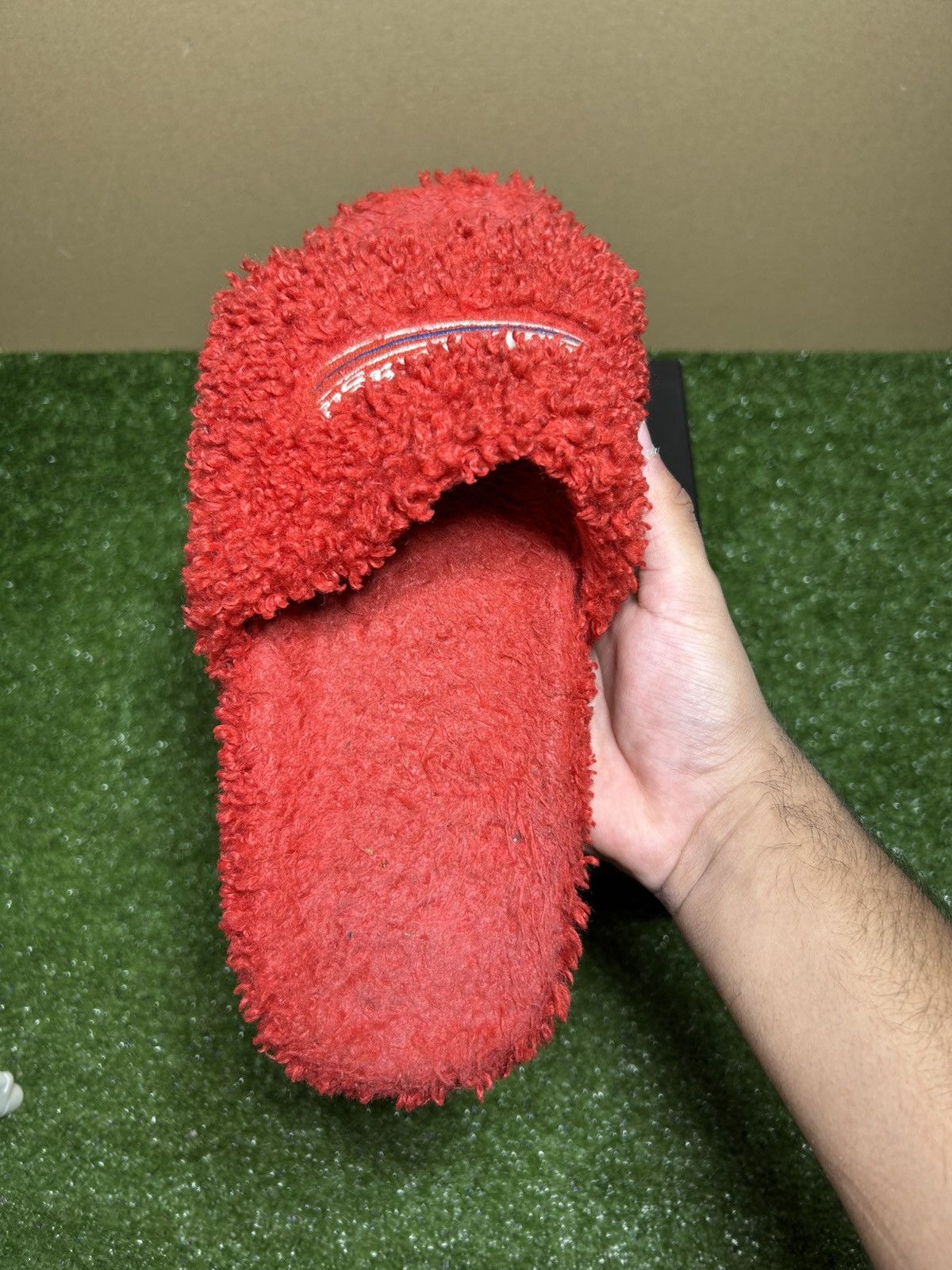 Balenciaga furry slides red