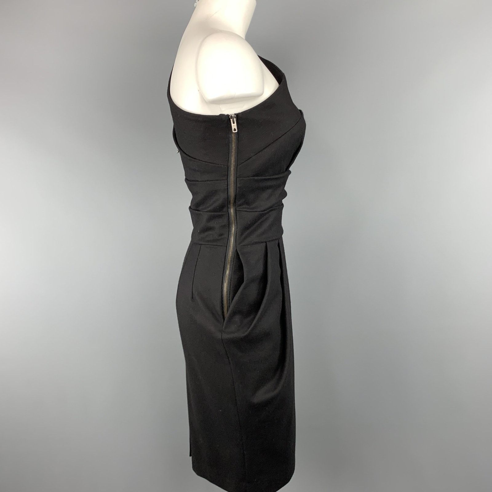 Other Black Virgin Wool One Shoulder Cocktail Dress Size XS / US 0-2 / IT 36-38 - 4 Thumbnail