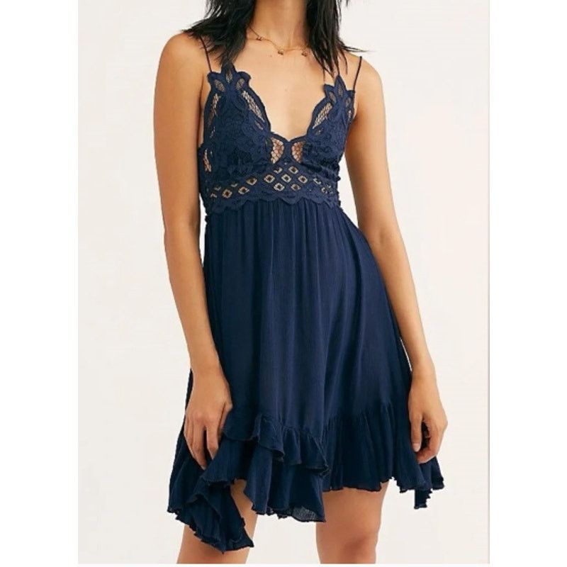 Free People Free People Adella Navy Lace Slip Mini Dress Boho Size S Size S / US 4 / IT 40 - 10 Thumbnail