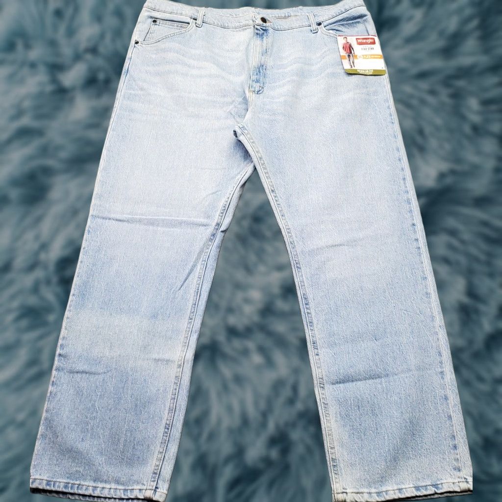 Wrangler Wrangler Jeans Mens 42x30 Blue Premium Denim Whiskered Straight Leg 1096FXVBI Size US 42 / EU 58 - 1 Thumbnail
