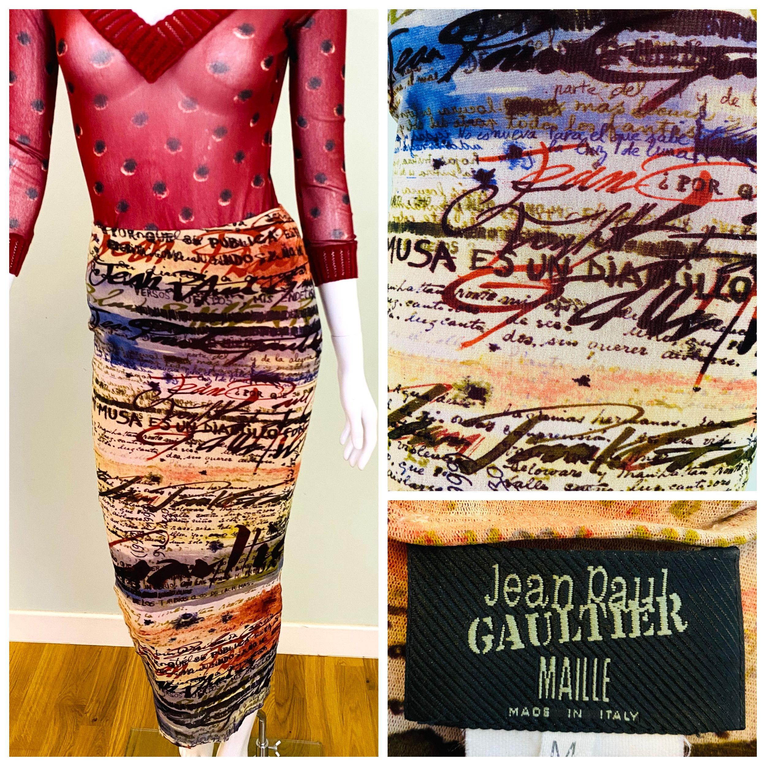 Jean Paul Gaultier Text Calligraphy S/S 1998 Mesh Skirt