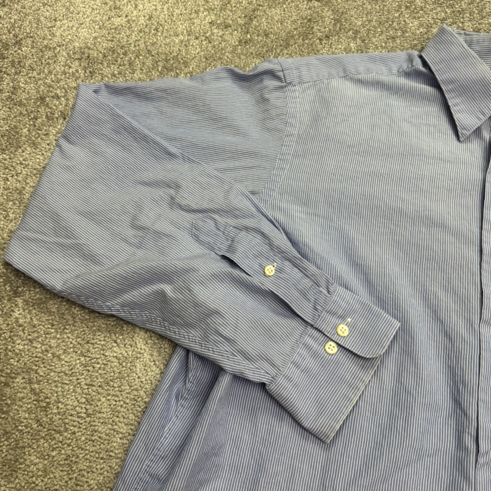 Ralph Lauren Lauren Ralph Lauren Dress Shirt Mens 36 17 Blue White Pinstripe 100% Cotton Shirt Mens Regular Blue Pinstripe 100% Cotton Poetry? Size 36R - 4 Thumbnail