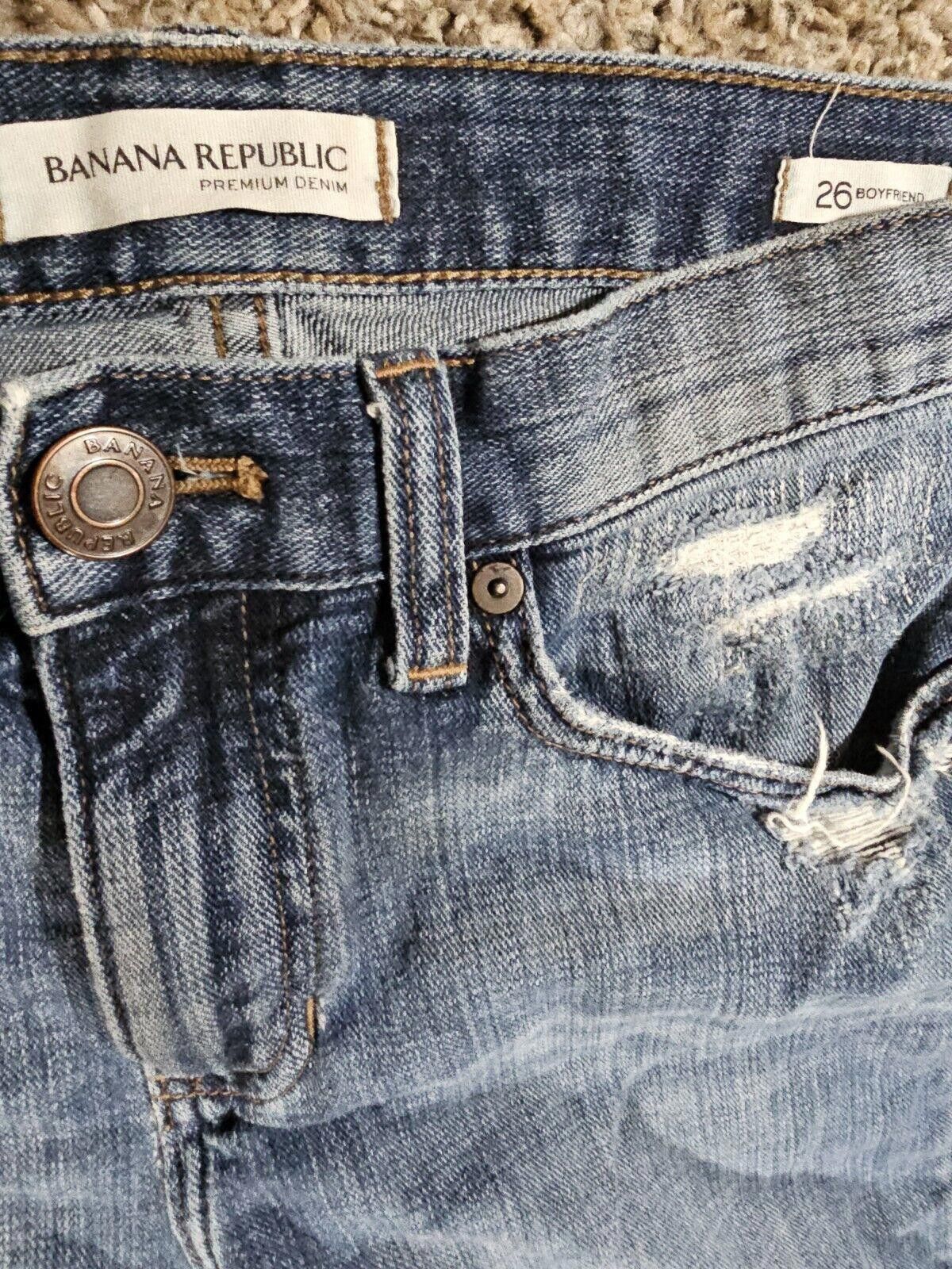 Banana Republic Banana Republic Jeans Womens 26 Boyfriend Blue Distressed Size 26" / US 2 / IT 38 - 3 Thumbnail