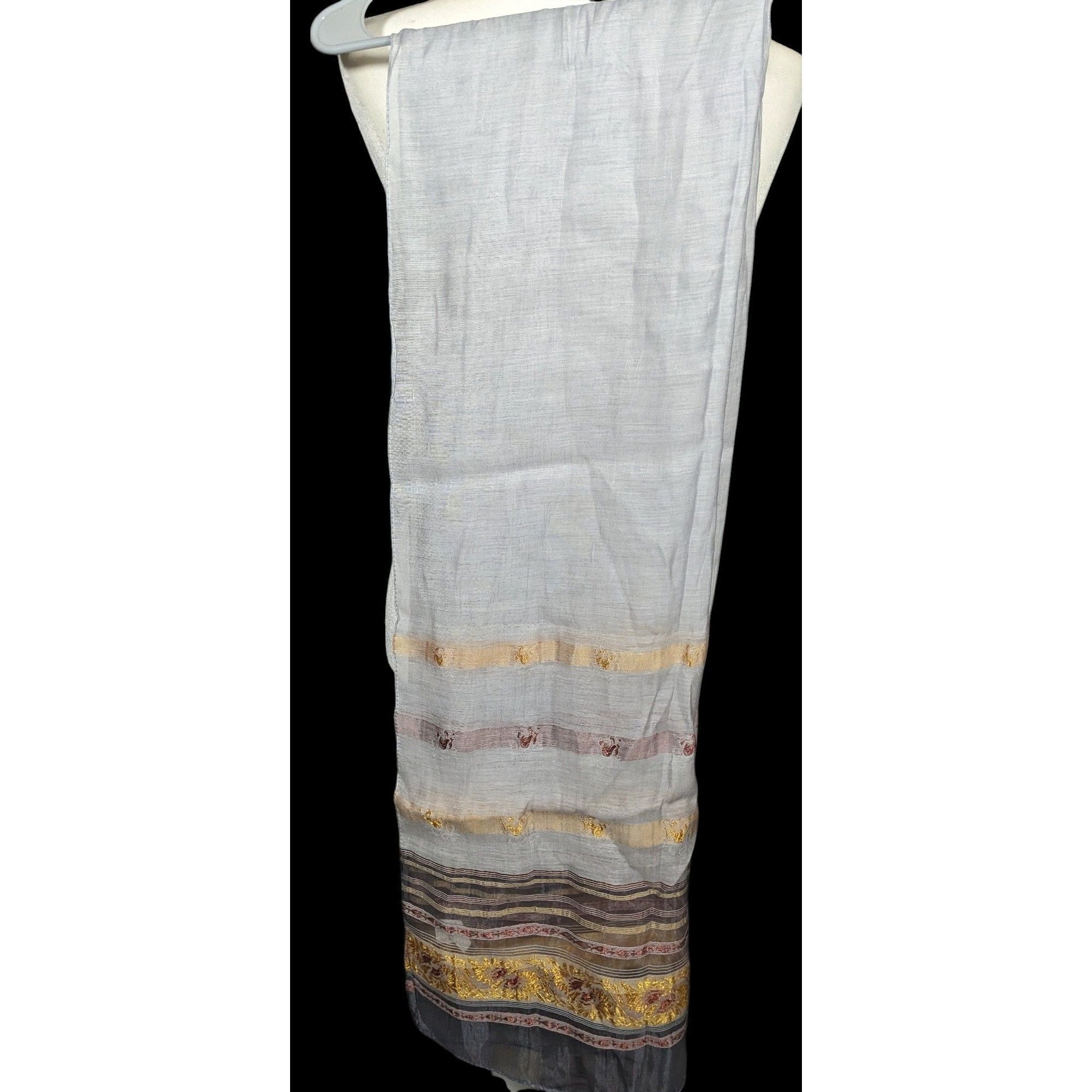 Other Semi Sheer Grey And Gold Metallic Striped Scarf Size ONE SIZE - 4 Thumbnail