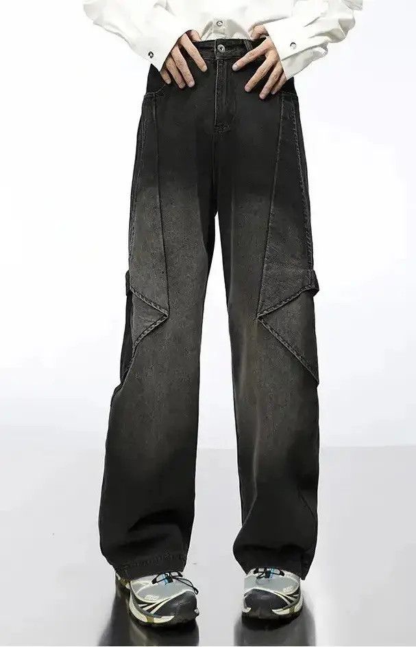 Unsex Vintage Washed Black Decosntruction Denim
