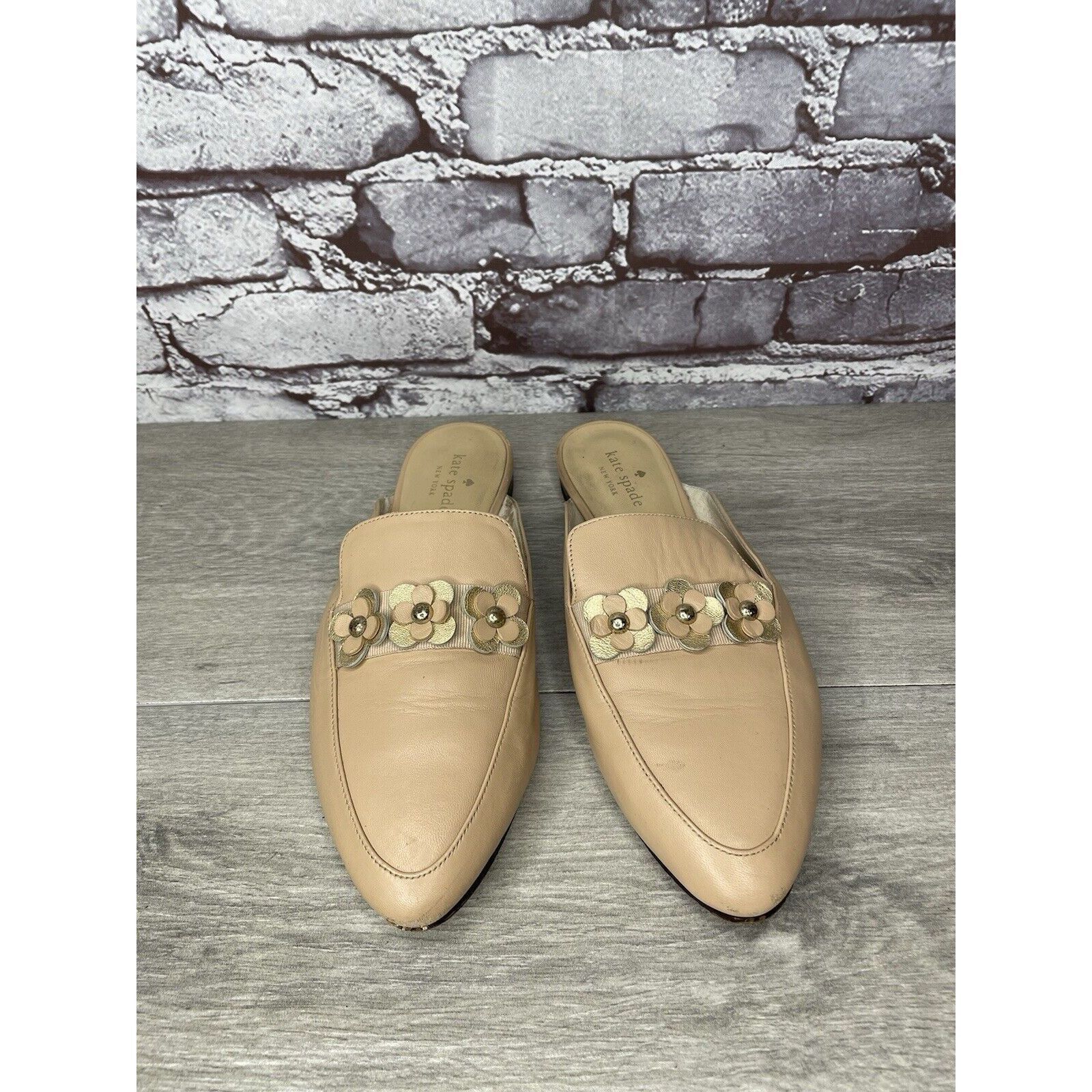 Kate Spade Kate Spade Nude Pink Leather Floral Accent Pointed Mules Sho Size US 8 / IT 38 - 11 Thumbnail