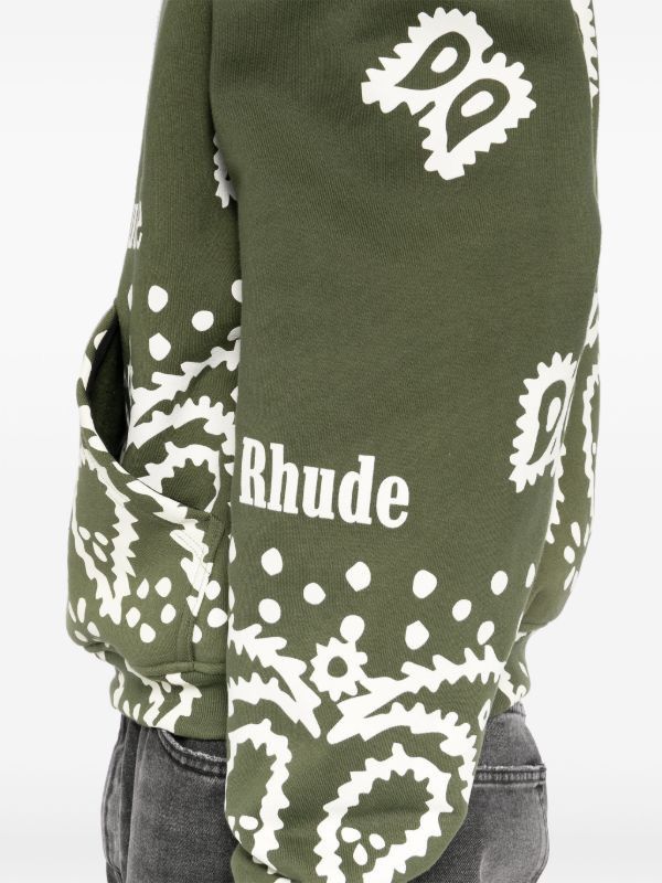 RHUDE Bandana-Print Hoodie Green Hooded Sweatshirt Size