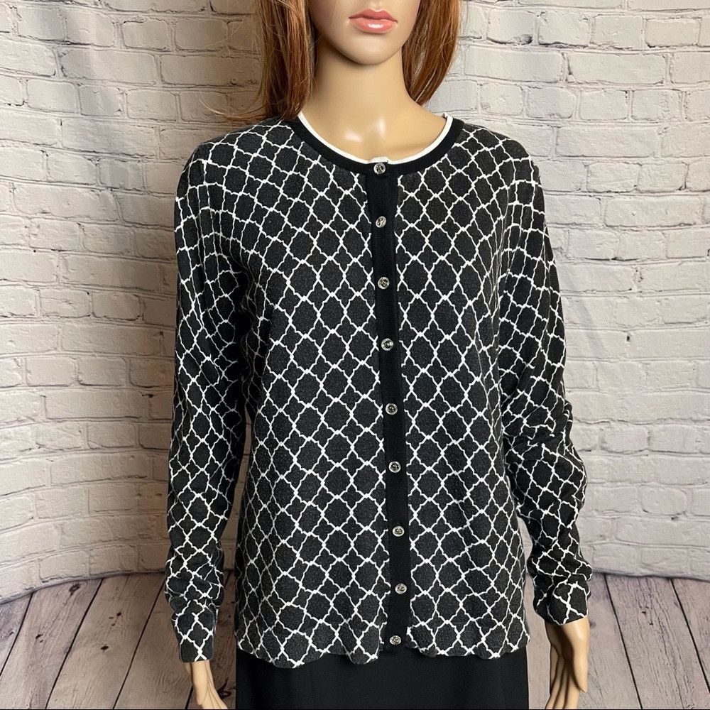 Other Charter Club Long Sleeve Button Front Cardigan Black White Size L / US 10 / IT 46 - 7 Thumbnail