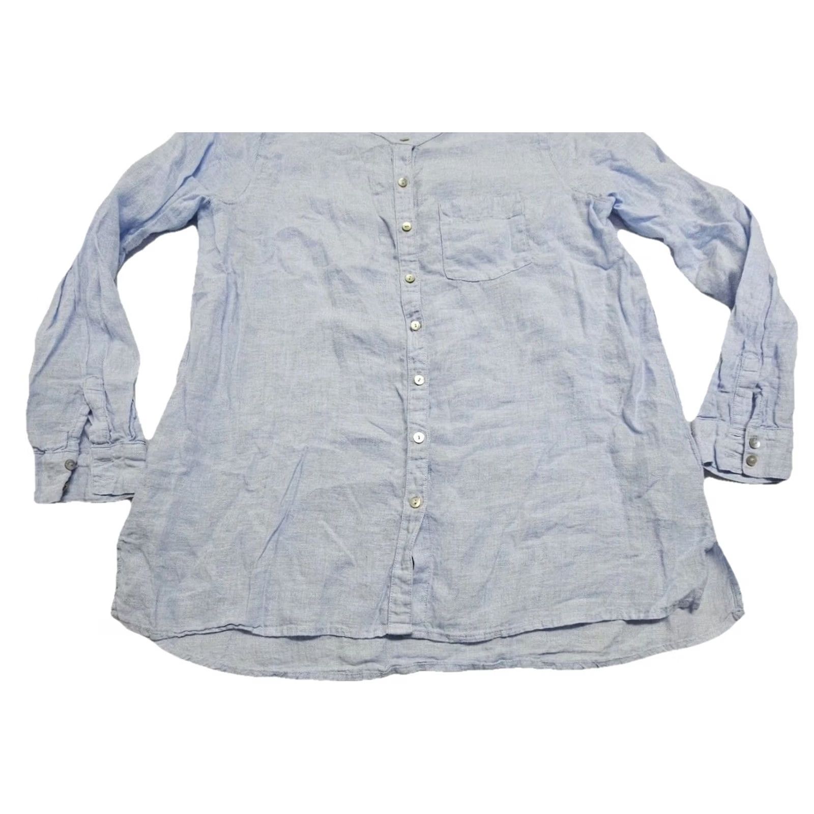 Vintage Sigrid Olsen Blouse Womens M Blue 100% Linen Button Up Long Sleeve Lightweight Tunic Shirt Size M / US 6-8 / IT 42-44 - 3 Thumbnail