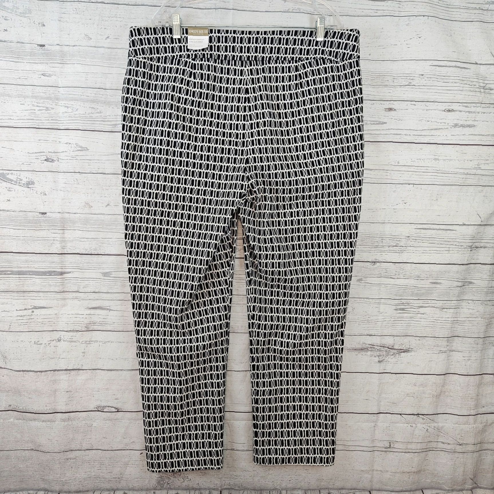 Vintage Chico's Womens Josie Slim Ankle Pants Sz 18 Black White Pull On High Rise Pants Womens Plus 18 Black Size 40" / US 18 - 3 Thumbnail