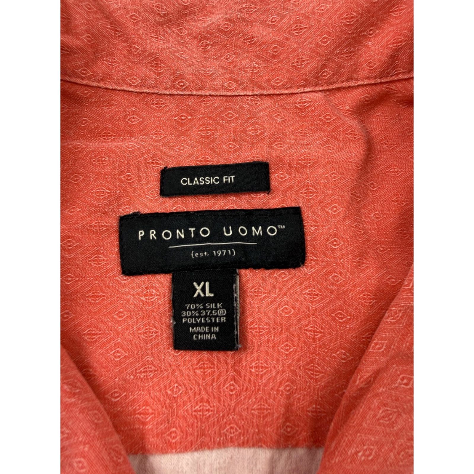 Pronto Uomo Pronto Uomo Shirt Mens XL Red Geometric Silk Blend Short Sleeve Button Up Casual Size US XL / EU 56 / 4 - 6 Thumbnail