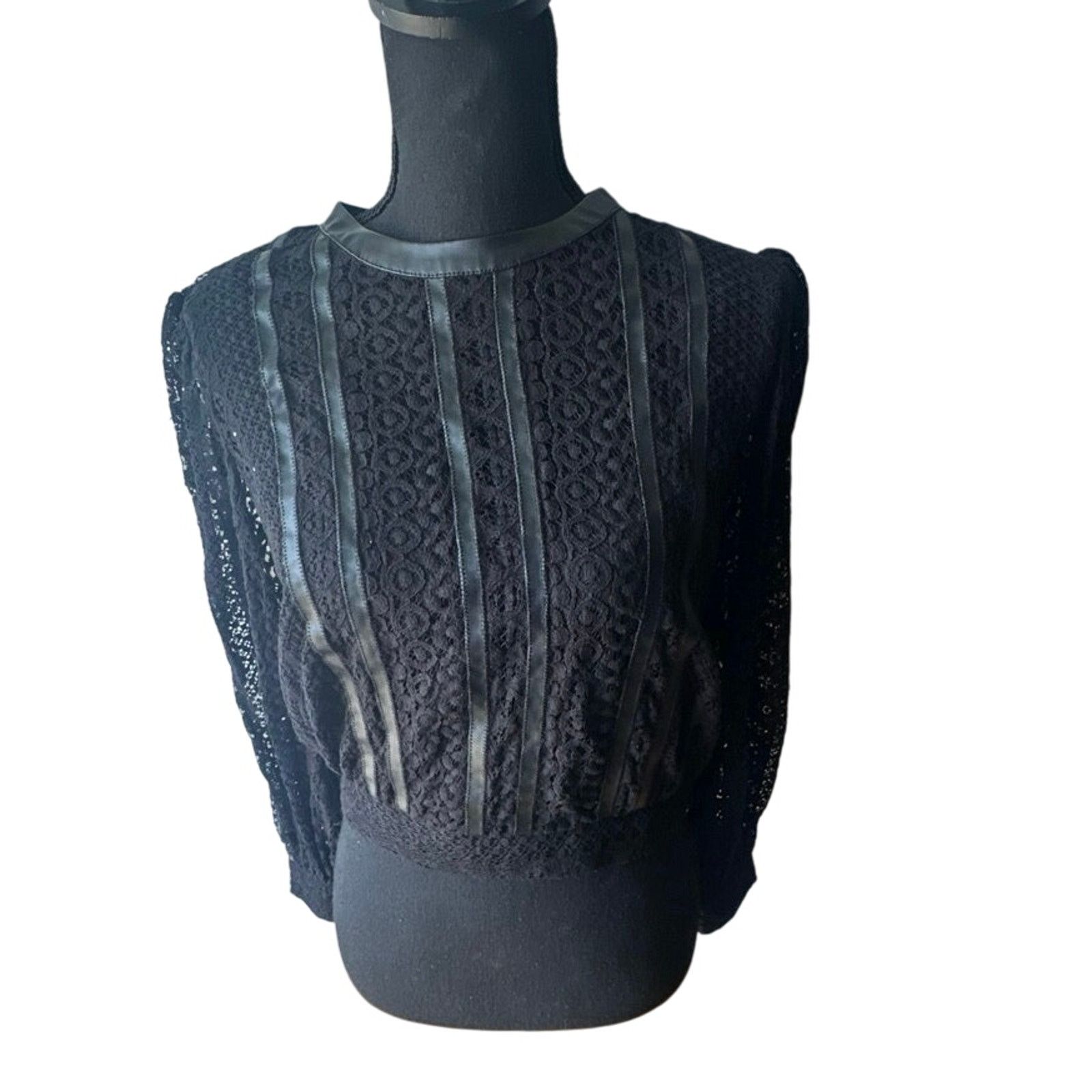 Express Express Black Faux Leather & Lace Long Sleeve Top – Size XS Size XS / US 0-2 / IT 36-38 - 1 Thumbnail